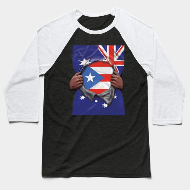 Puerto Rico Flag Australian Flag Ripped - Gift for Puerto Rican From Puerto Rico Baseball T-Shirt by Country Flags
